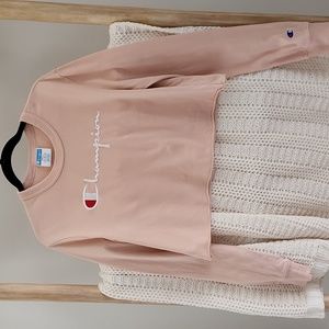 Champion Cropped BF Sweatshirt Blush Peach Light Pink w/LOGO Size Small